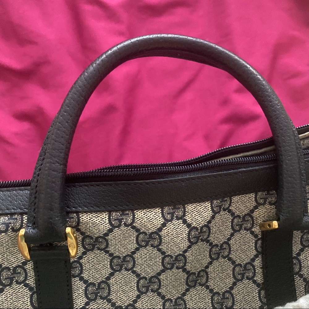 Gucci Beige GG Canvas Boston Bag with Black Leather and Red-Blue Web - Picture 2 of 10